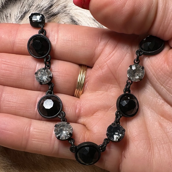 French Jet Hematite Rhinestone Black Chain Choker - Picture 8 of 8